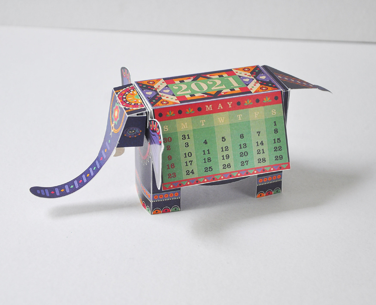 indian elephant elephant royal calendar desk calendar Rajasthan India calendar design paper craft do it yourself