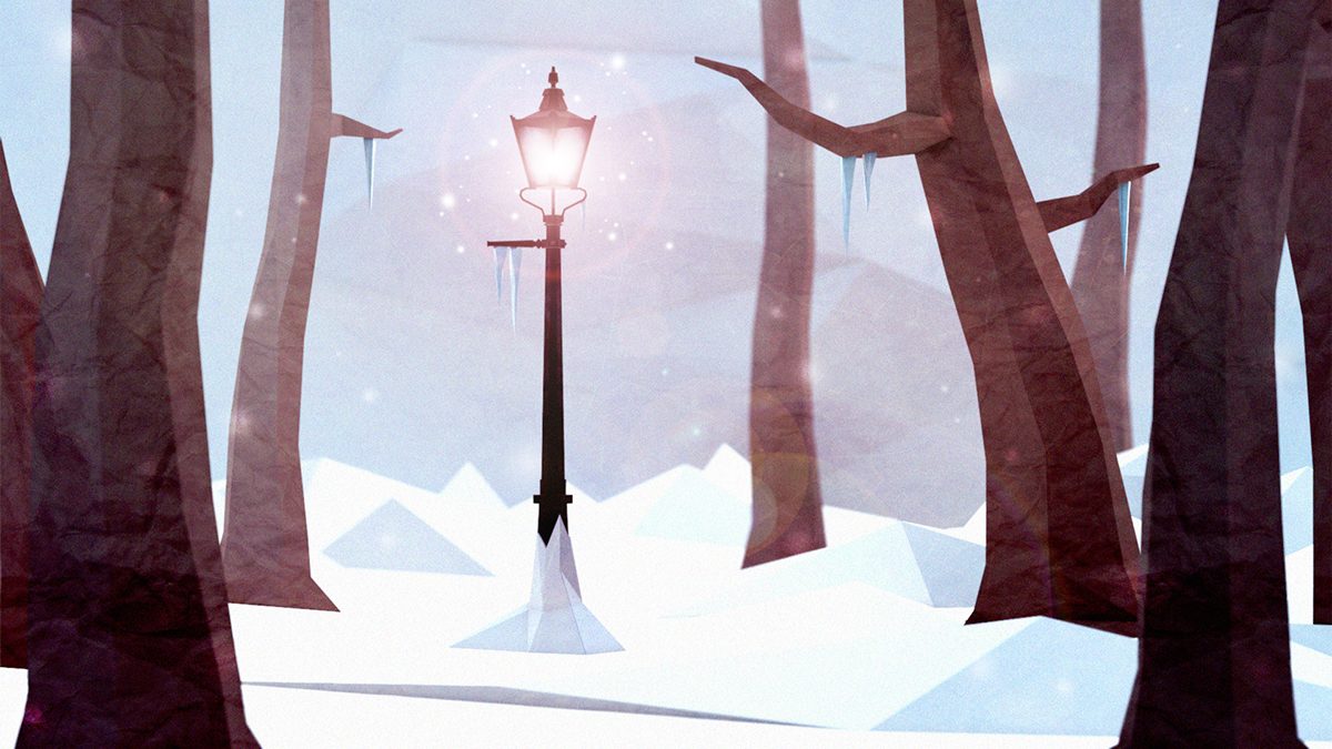 lowpoly LOW poly c4d cinema4d PS photoshop Landscape winter lightpost Lamp trees cold light ice