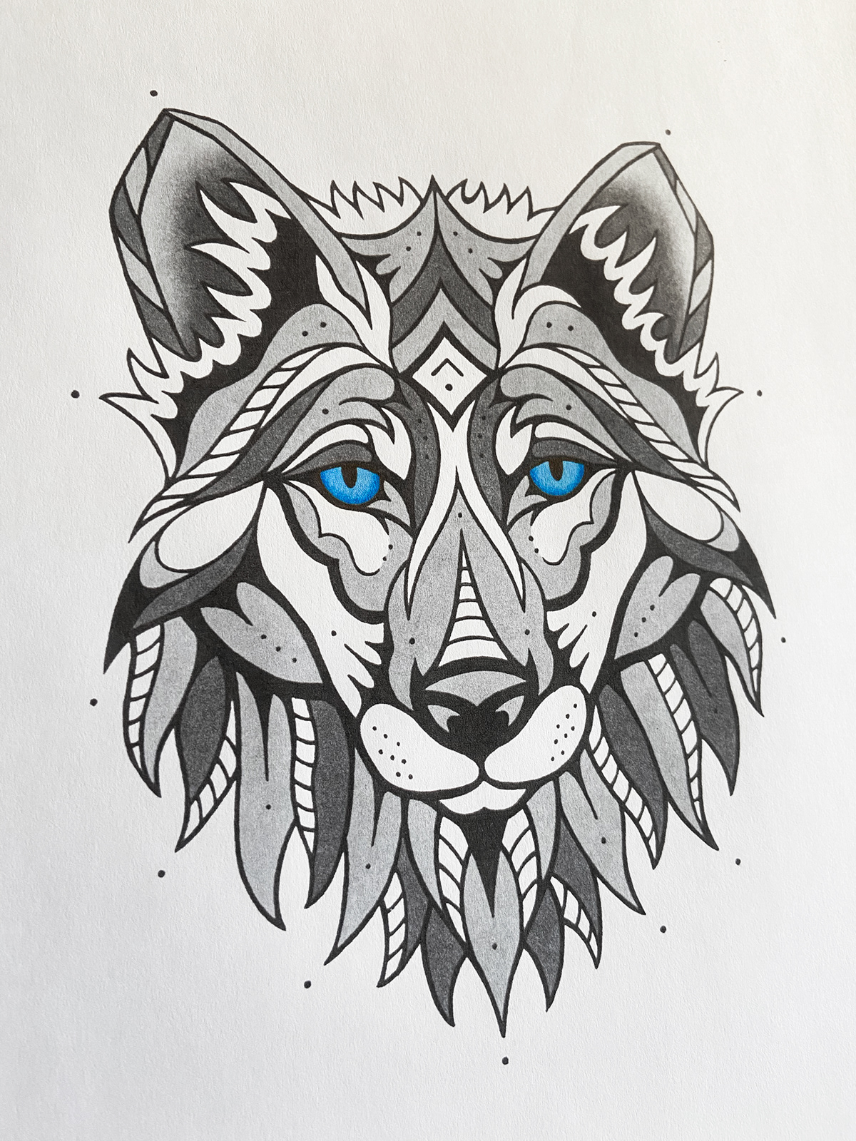 color design Drawing  ILLUSTRATION  ink stencil tattoo wolf