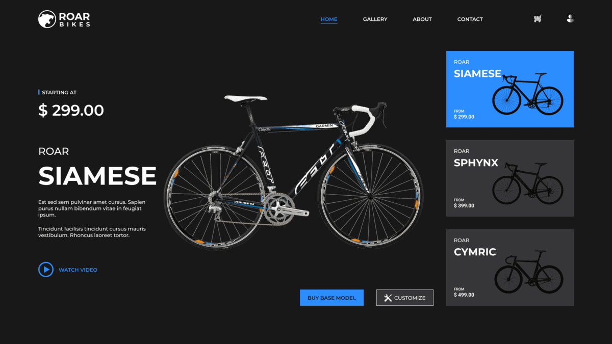 bikes landing page UI/UX Website Design