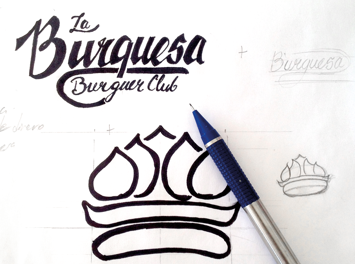 restaurant burger Food  Logotype lettering sketch pencil hand drawing