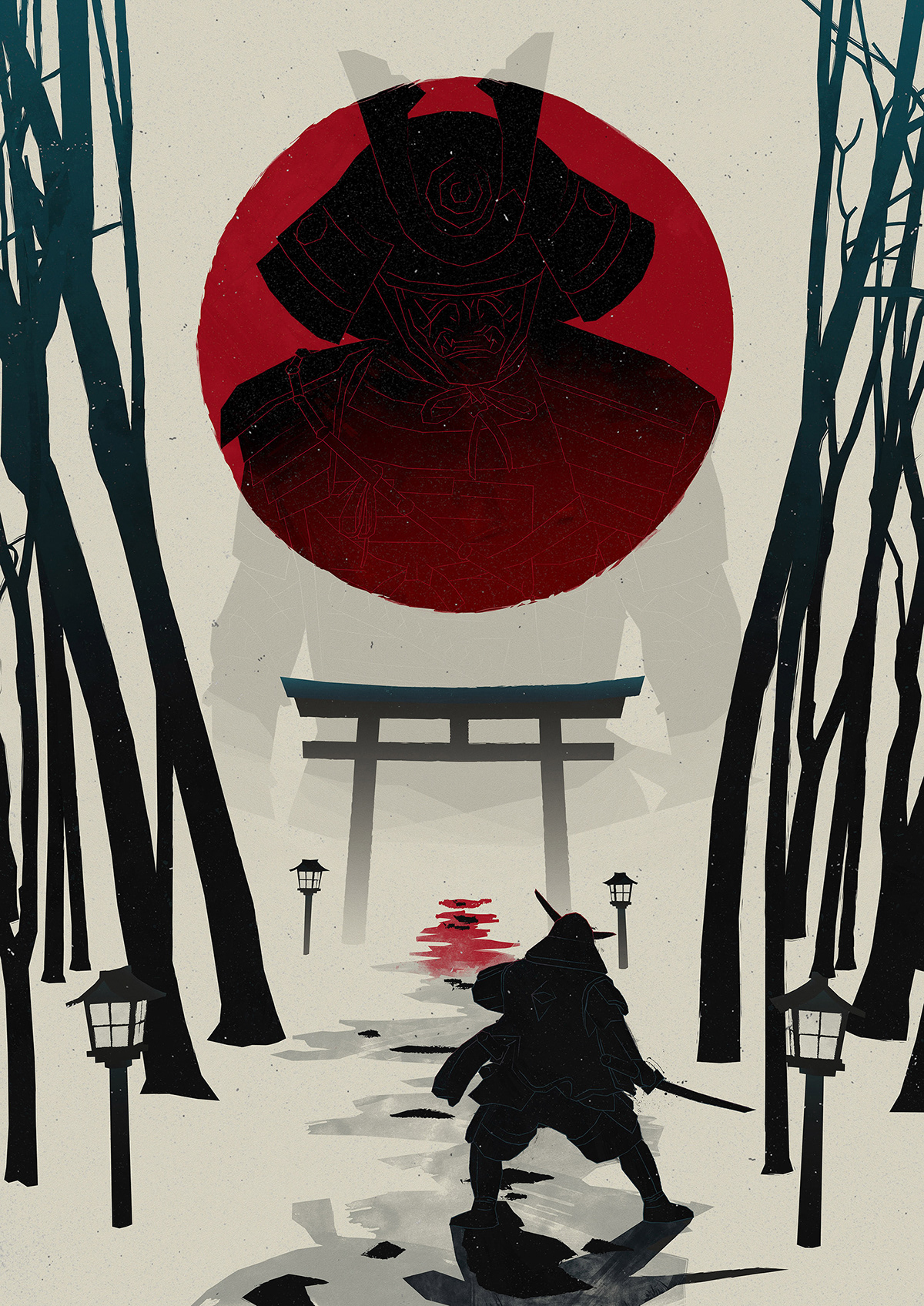 ILLUSTRATION  isan japan minimal nft paper samurai shogun vector