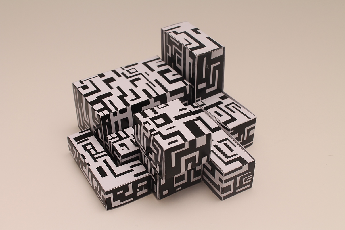 puzzle 3D Jigsaw pattern design box blocks instrutions vector black White detail graphics Computer college