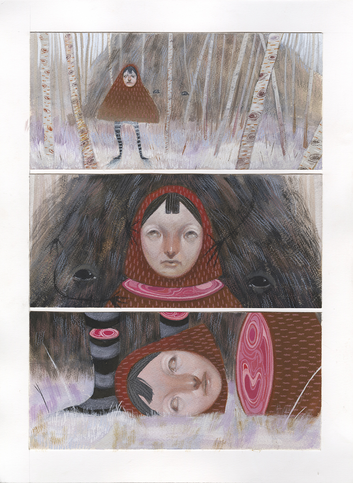 Into the Woods Red riding hood comic Sequential Arts children fable gouache