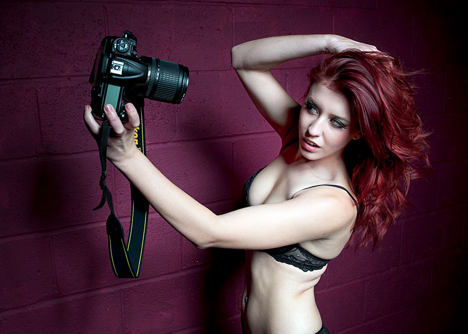 model glasses lingerie bra underwear lighting posing red hair