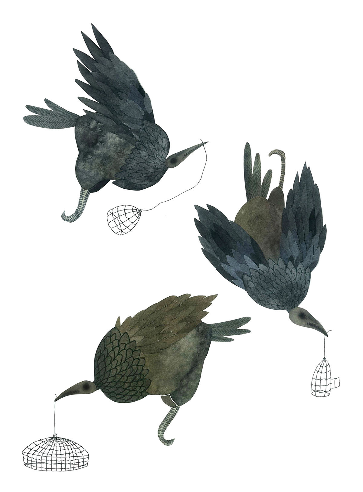 art illustrations illustraties self-initiated personal free works demon horns elegant dancing birds Roses Lovers feathers