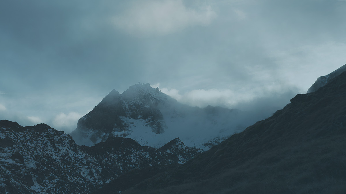 lanscape mountains gloomy dark clouds swiss glacier autumn alps blue