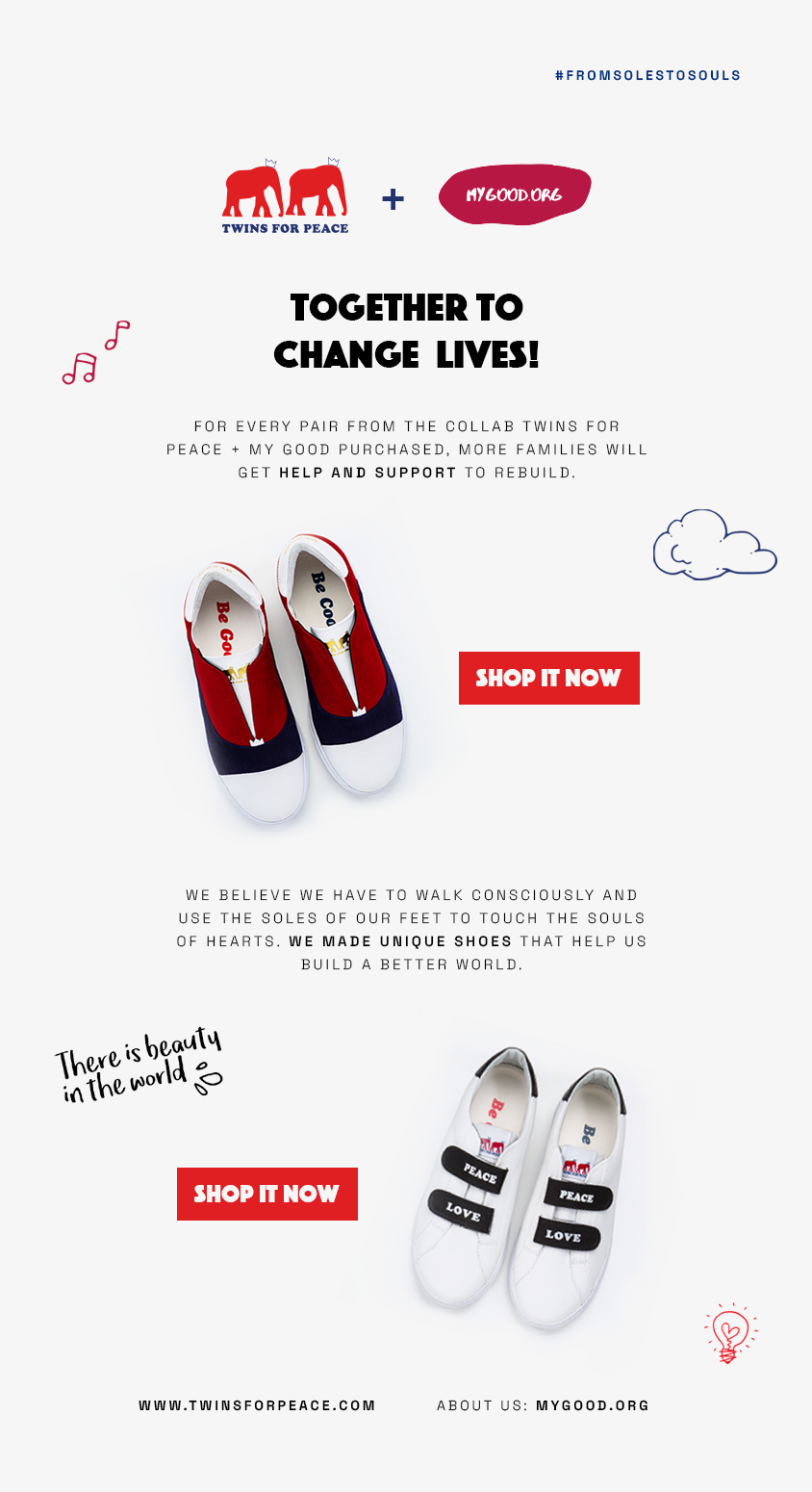 copywriting  email marketing English Copywriting Shoe company TWINS FOR PEACE
