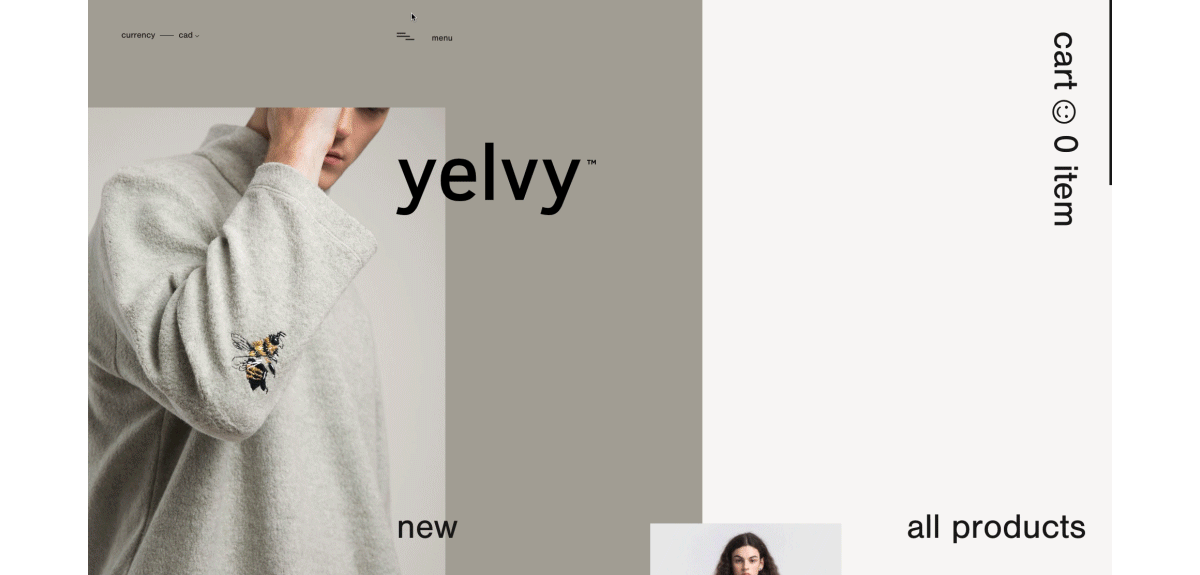 Fashion  Montreal yelvy scroll black and white typography   interactive e-commerce shop