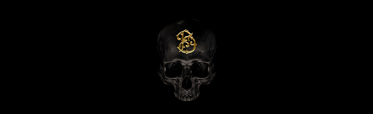 billelis 3D ILLUSTRATION  skull stattue gothic decorative statue black gold