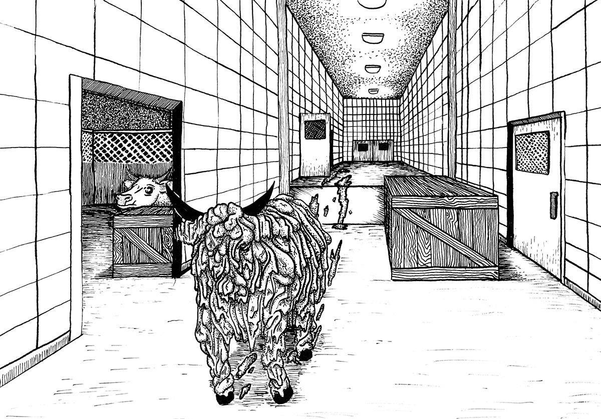 ink inkonpaper dream dreams cow goat weird dark nightmare haunting