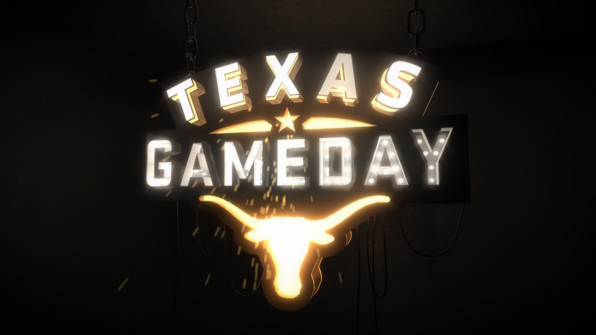 texas GAMEDAY game football baseball sports longhorns longhorn network ESPN bull glowing sign Austin