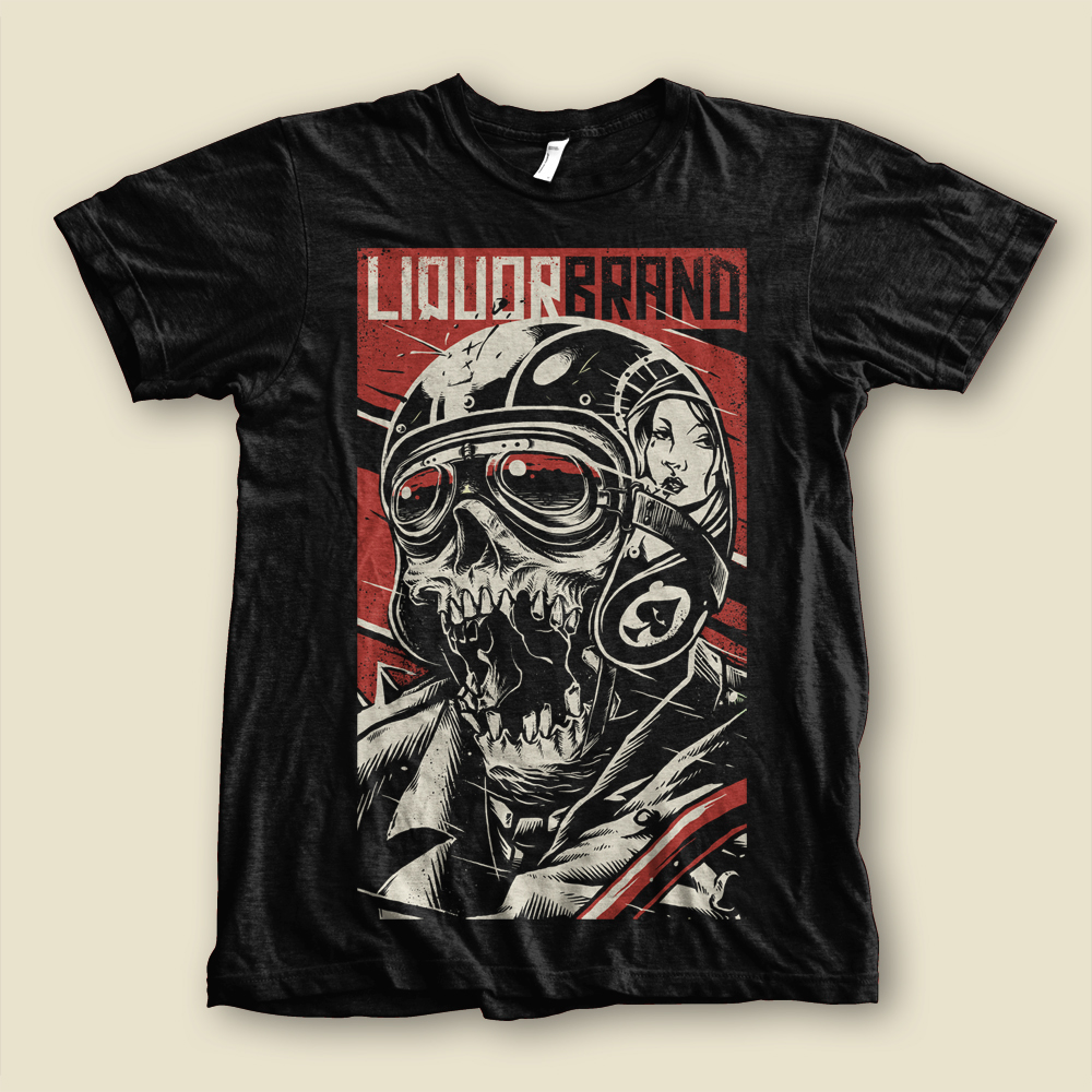 skull biker Helmet straight to hell shirt print liquor brand Clothing dark speed