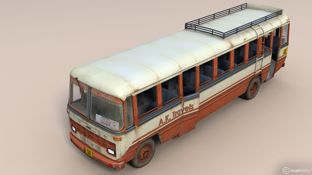3D model 3d texture autodesk maya Adobe Photoshop Tata 1510 Kerala private bus 3d bus model