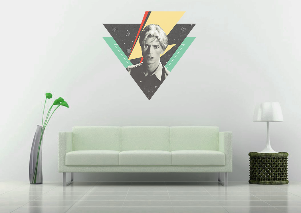 graphic design  wall sticker david bowie Space Oddity inspired interior design  living room concept design doodle Retro
