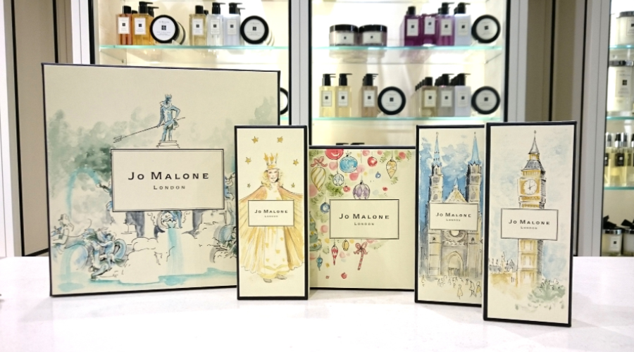 cosmetics livepainting watercolors perfume Nuremberg London jomalone Christmas gift box present Unique