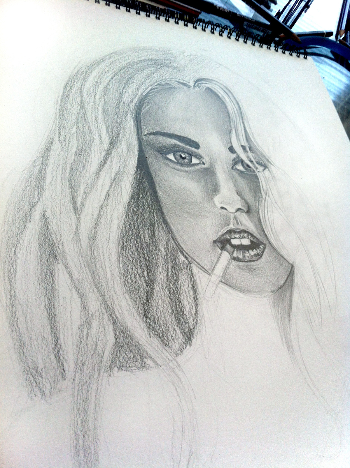 smoke  WOMAN  portrait  pencil  drawing