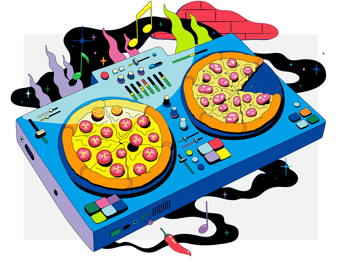 ILLUSTRATION  vector playboy Food  the washington post music graphic neon floating Space 