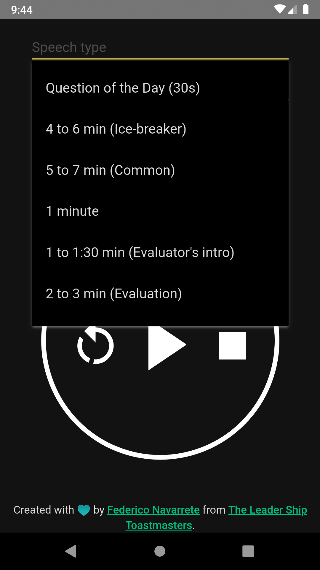 dark mode android Xamarin toastmasters public speaking timer stopwatch material design html5