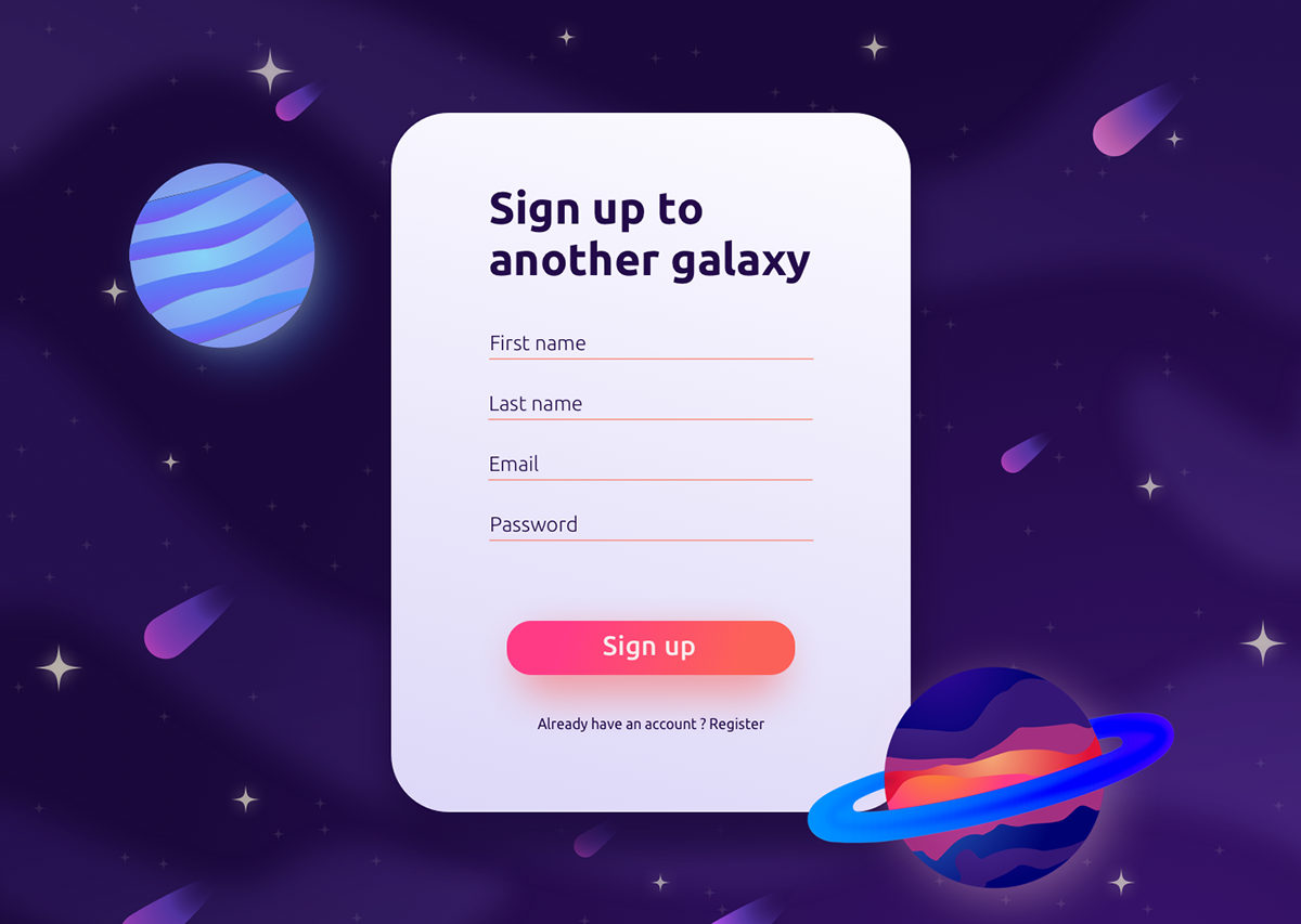 Sign up form Space  galaxy stars purple Web Design  ui ux
