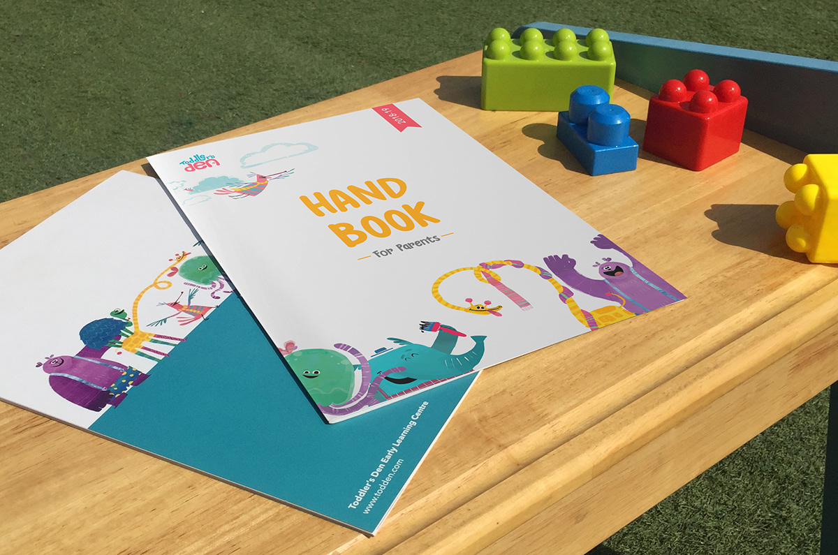 Handbook illustrations kids Fun graphic design  Playful print playschool toddlers colours