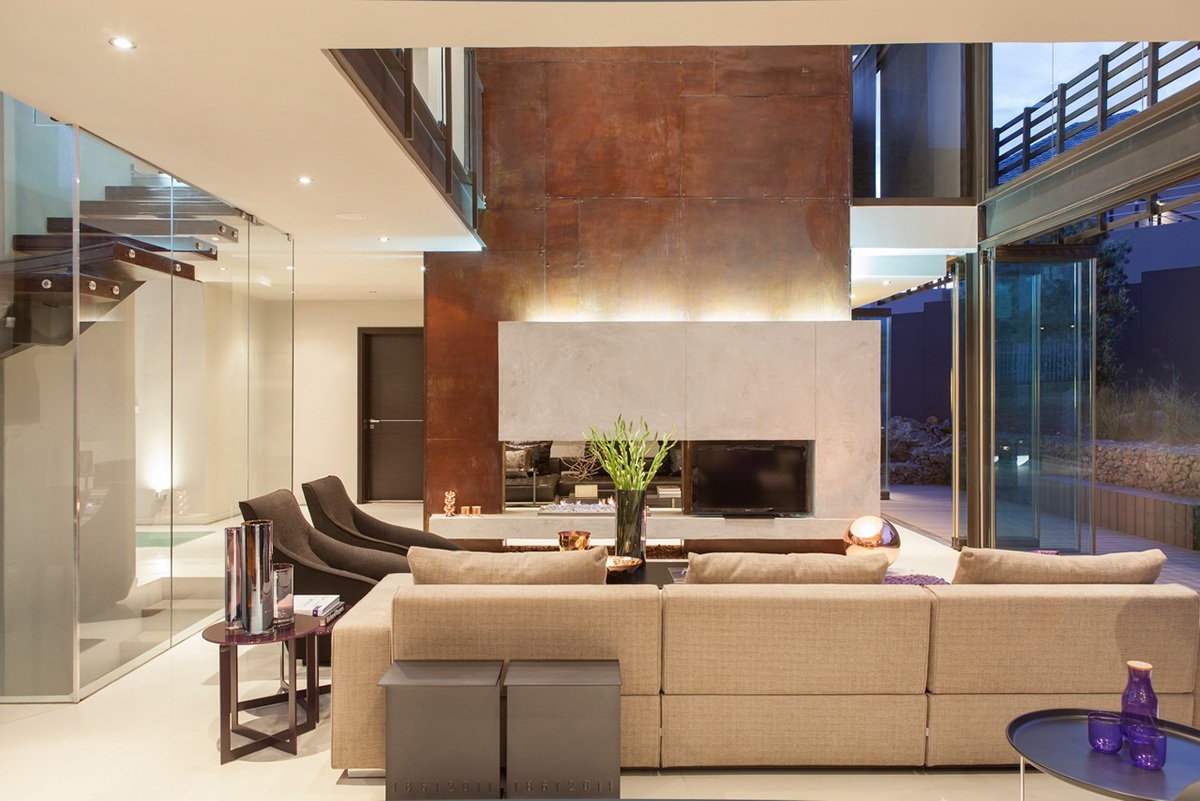 indoor-outdoor stone glass home contemporary architecture architectural design modern house Villa lanai steel