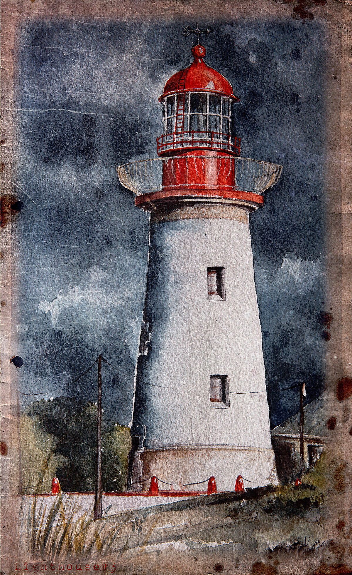 watercolor print poster postcard lighthouse