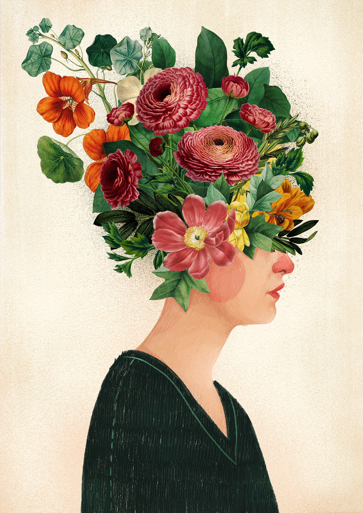 colage collage female Flowers head headless mixed work Nature portrait woman