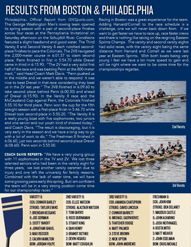 gw George Washington University George Washington rowing newsletter sports
