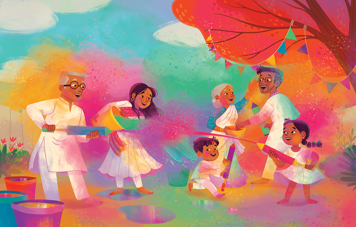 celebration children's book children's illustration family festival holi Indian festival kidlit Love Picture book