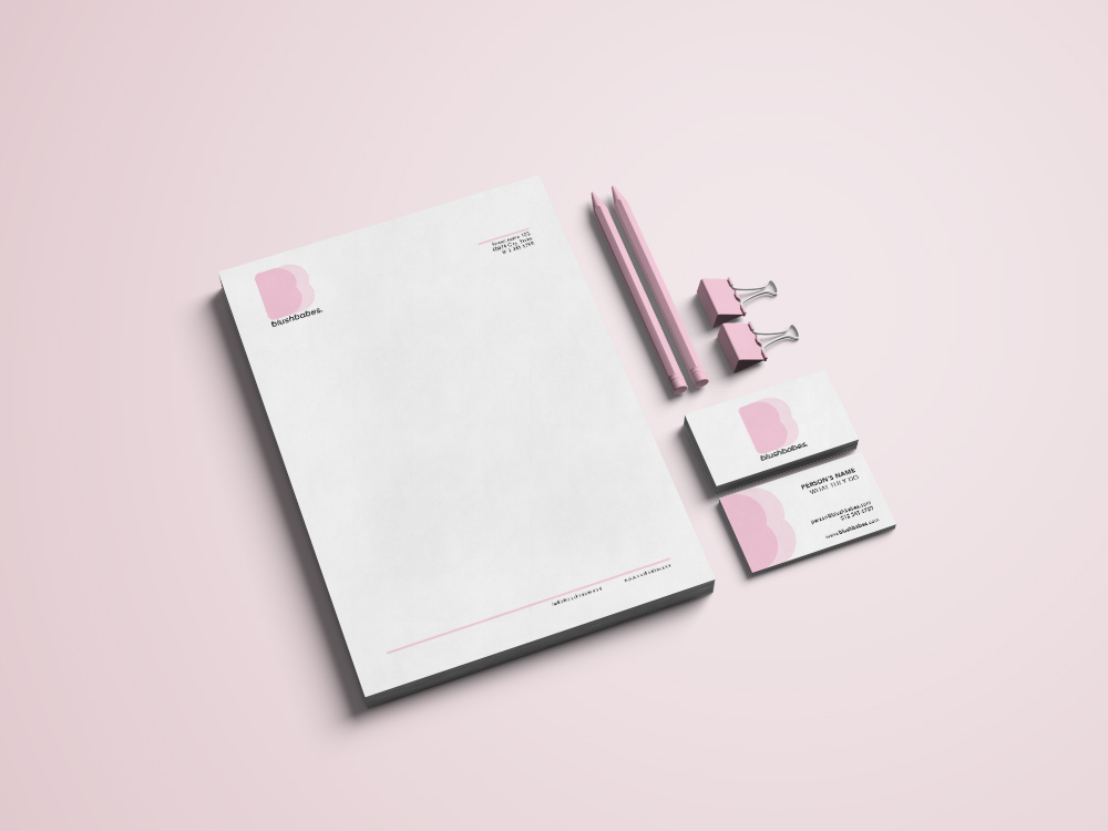 branding  Stationery millenial pink blushbabes logo a4 paper goods