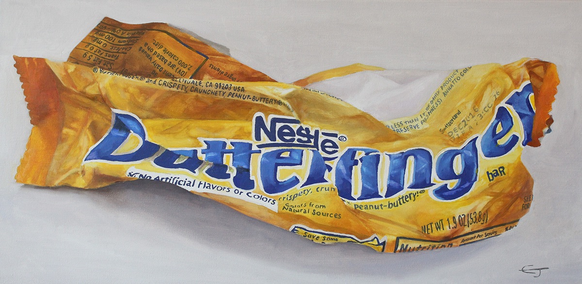 Oil Painting hyperrealism oil on canvas Butterfinger TRADITIONAL ART