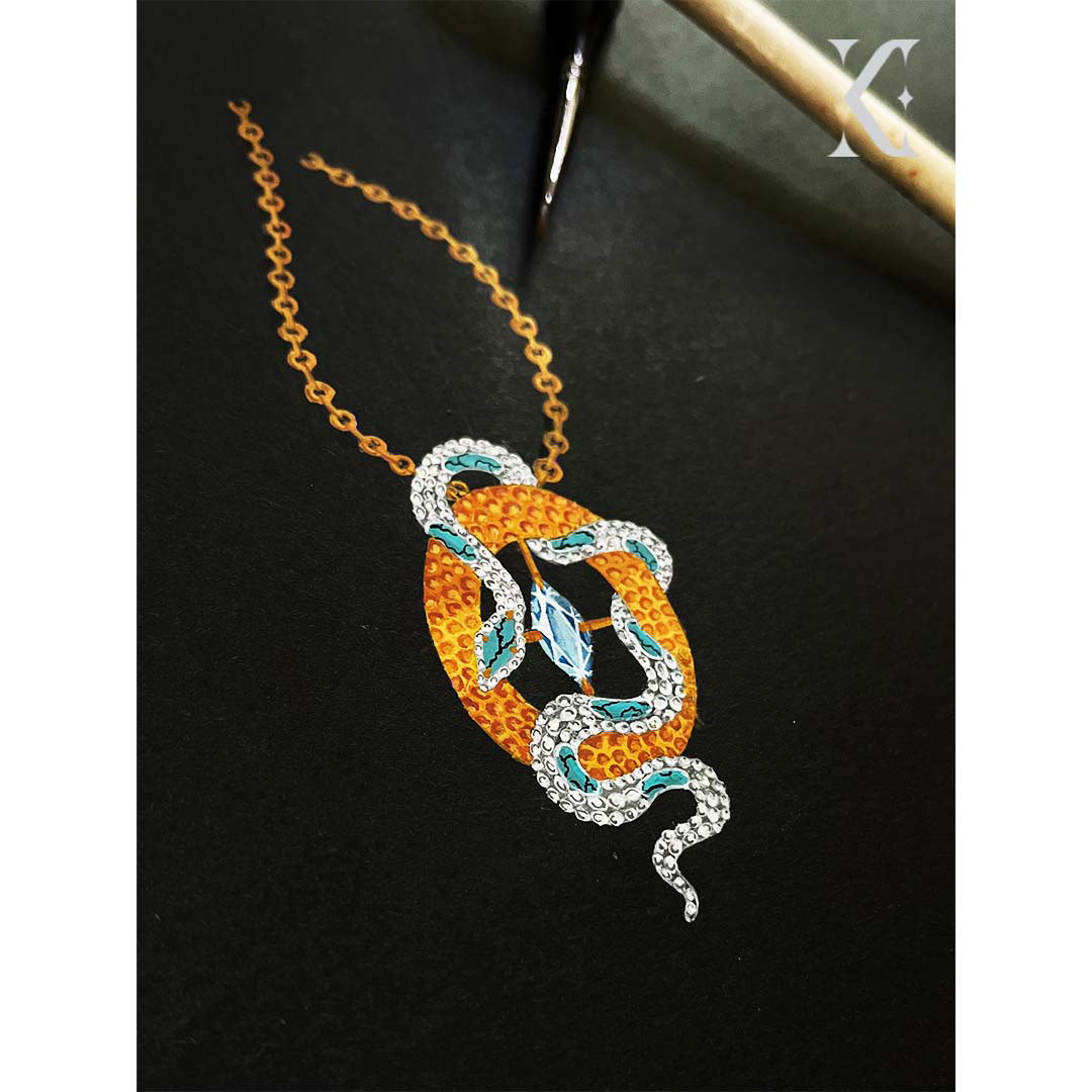 jewelry pendant gold 3D Render stone handsketching