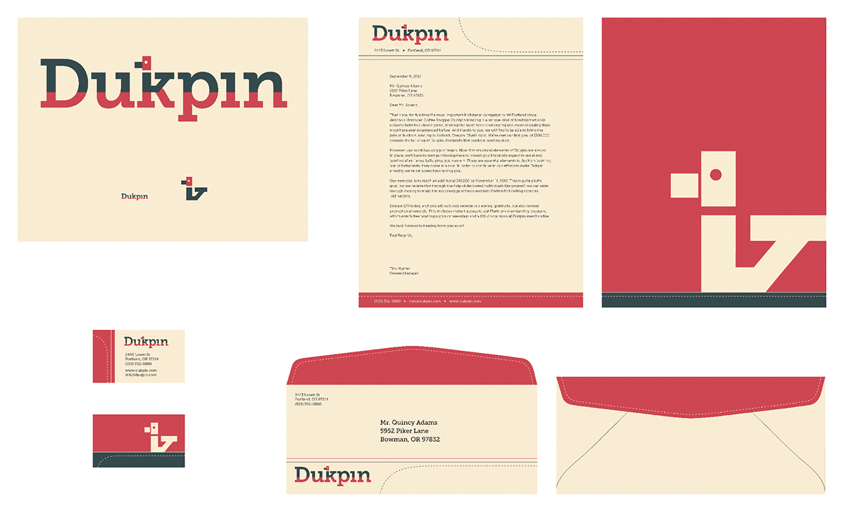 Dukpin bowling stationary design logo letterhead envelope business card