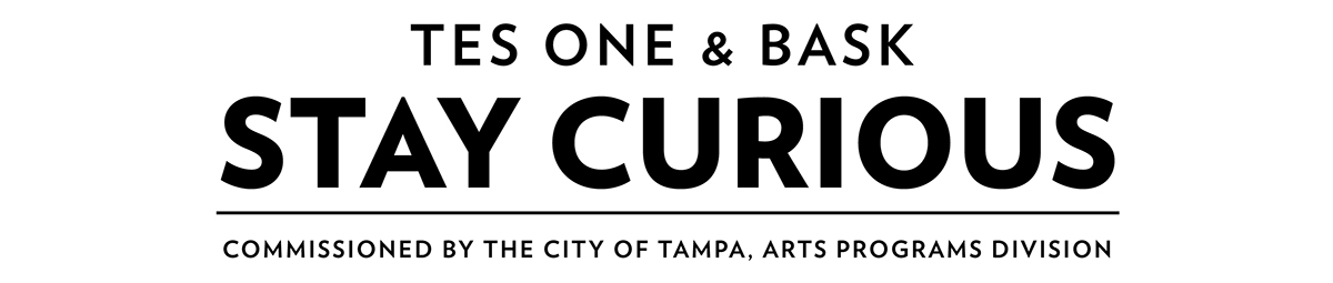Tes One Bask stay curious Mural public art Street tampa Parking Garage city block takeover