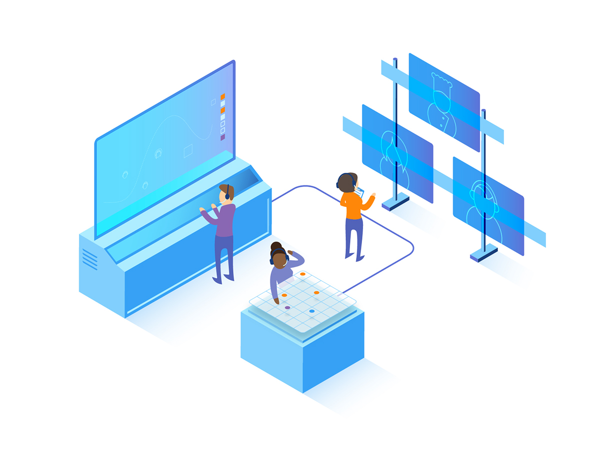 Isometric ILLUSTRATION  Events planning Collaboration mobile grid characters