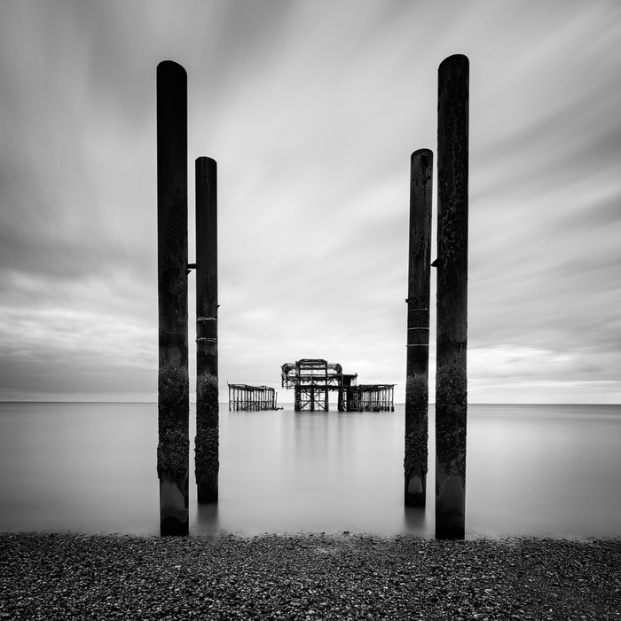 long exposure seascape brighton england UK black and white pier Coast Travel Landscape