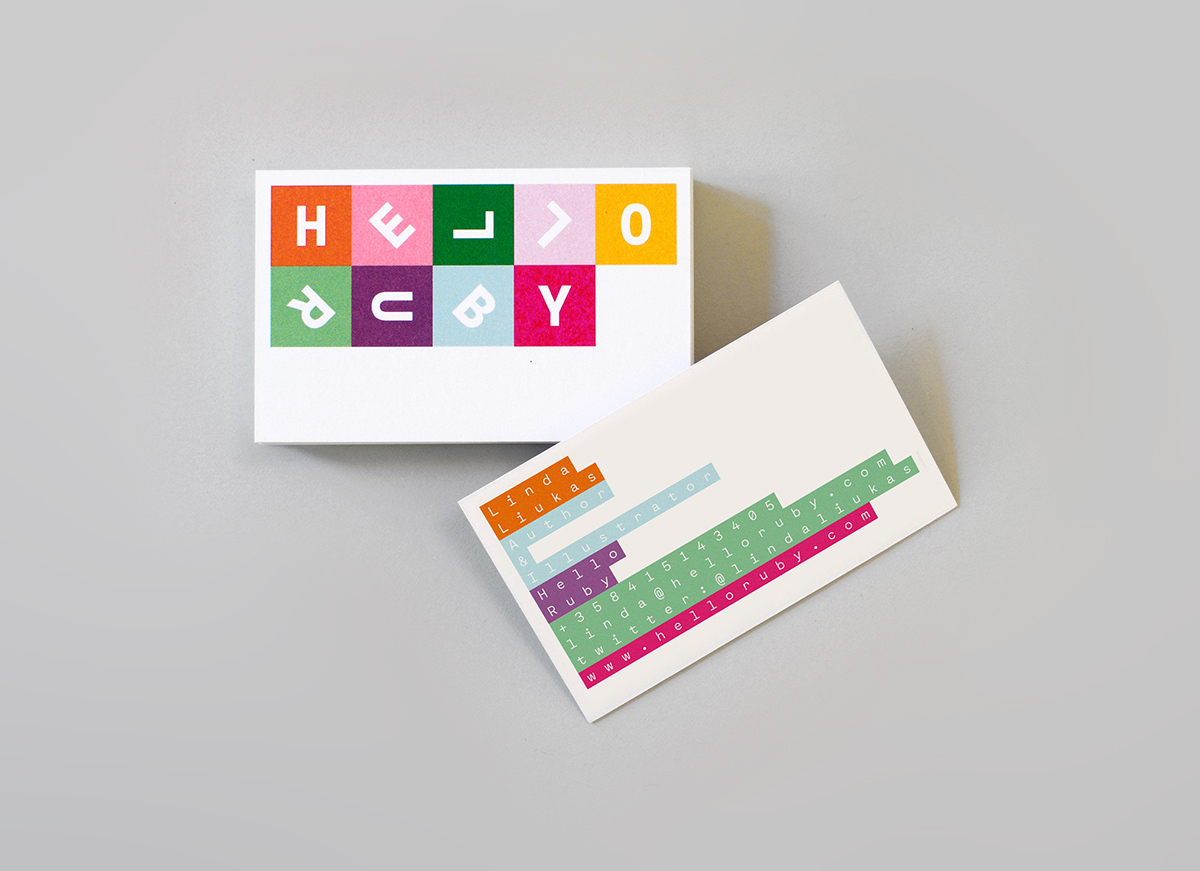 Hello Ruby Kokoro & Moi visual identity children Booklet poster envelope typo business card Playful coding