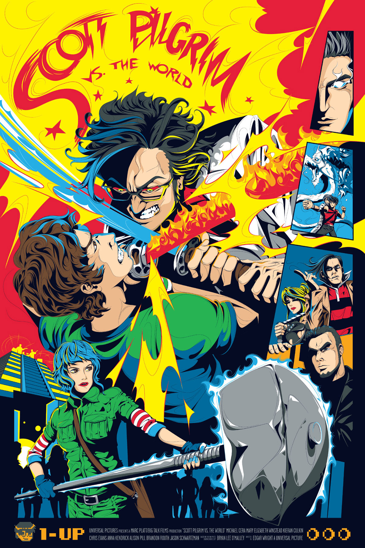 prints scott pilgrim movie comic poster characters Swords fight