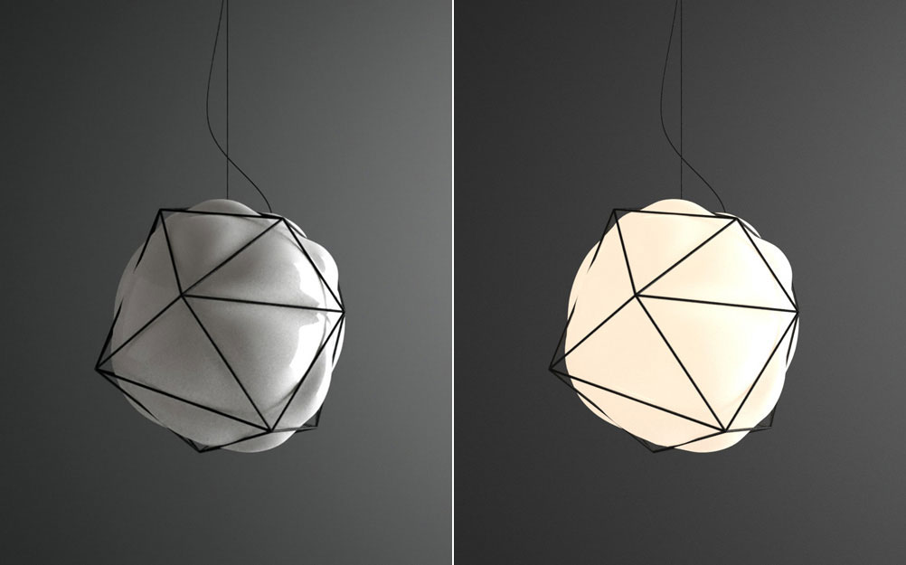 Lighting Design  pendant lamp blown glass murano Vistosi glass cage wire wireframe