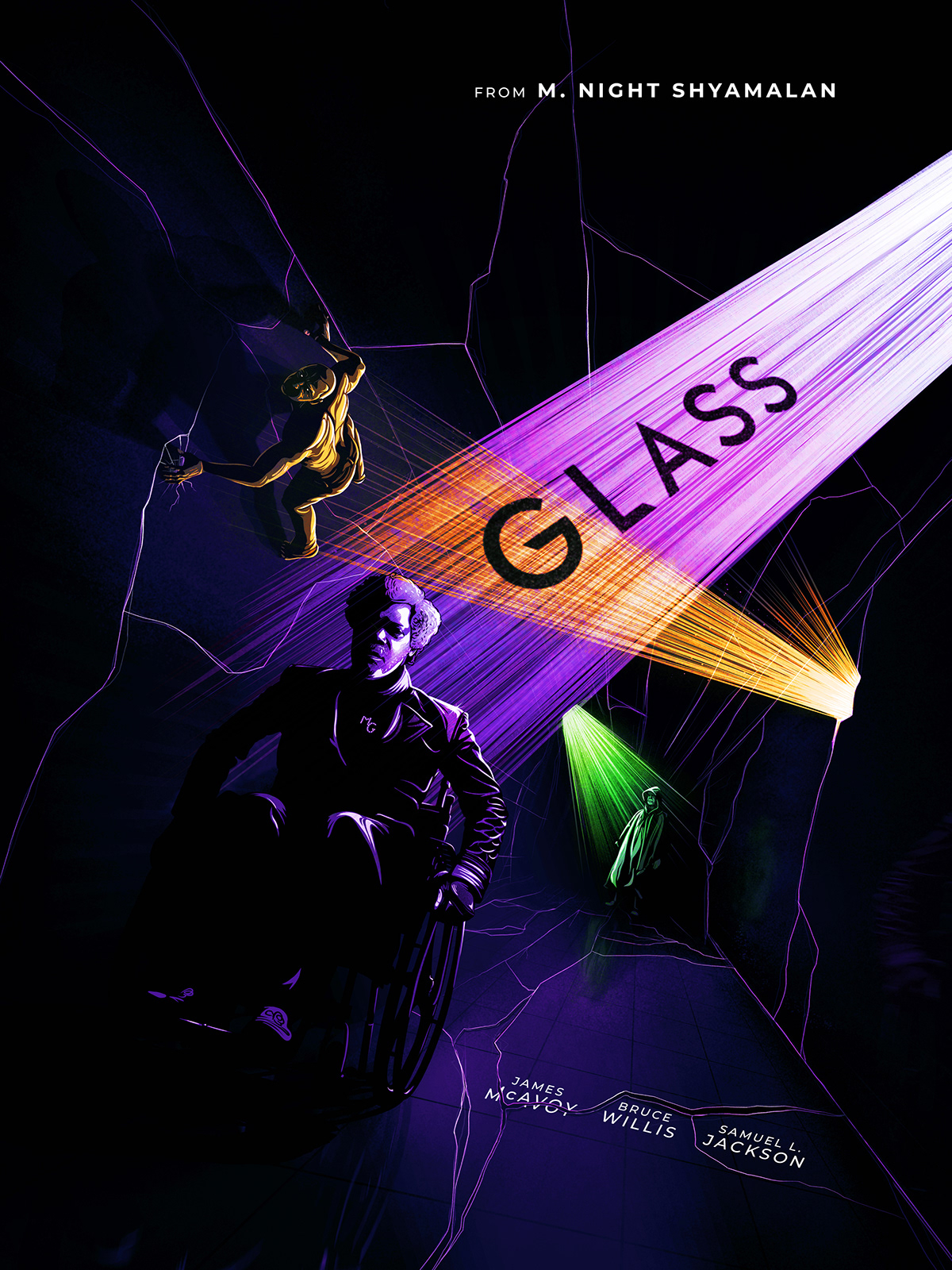 glass unbreakable split movie SuperHero comics ILLUSTRATION  screen print poster M Night Shyamalan