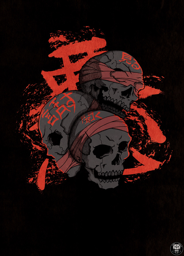 vector art adobe illustrator vector x vexel philippines Kumaoso skulls see hear speak evil japanese characters kanji red black