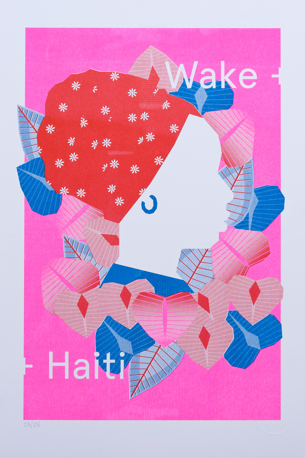 Haiti leafs charity profile silouette risograph printing risograph fluo pink blue red