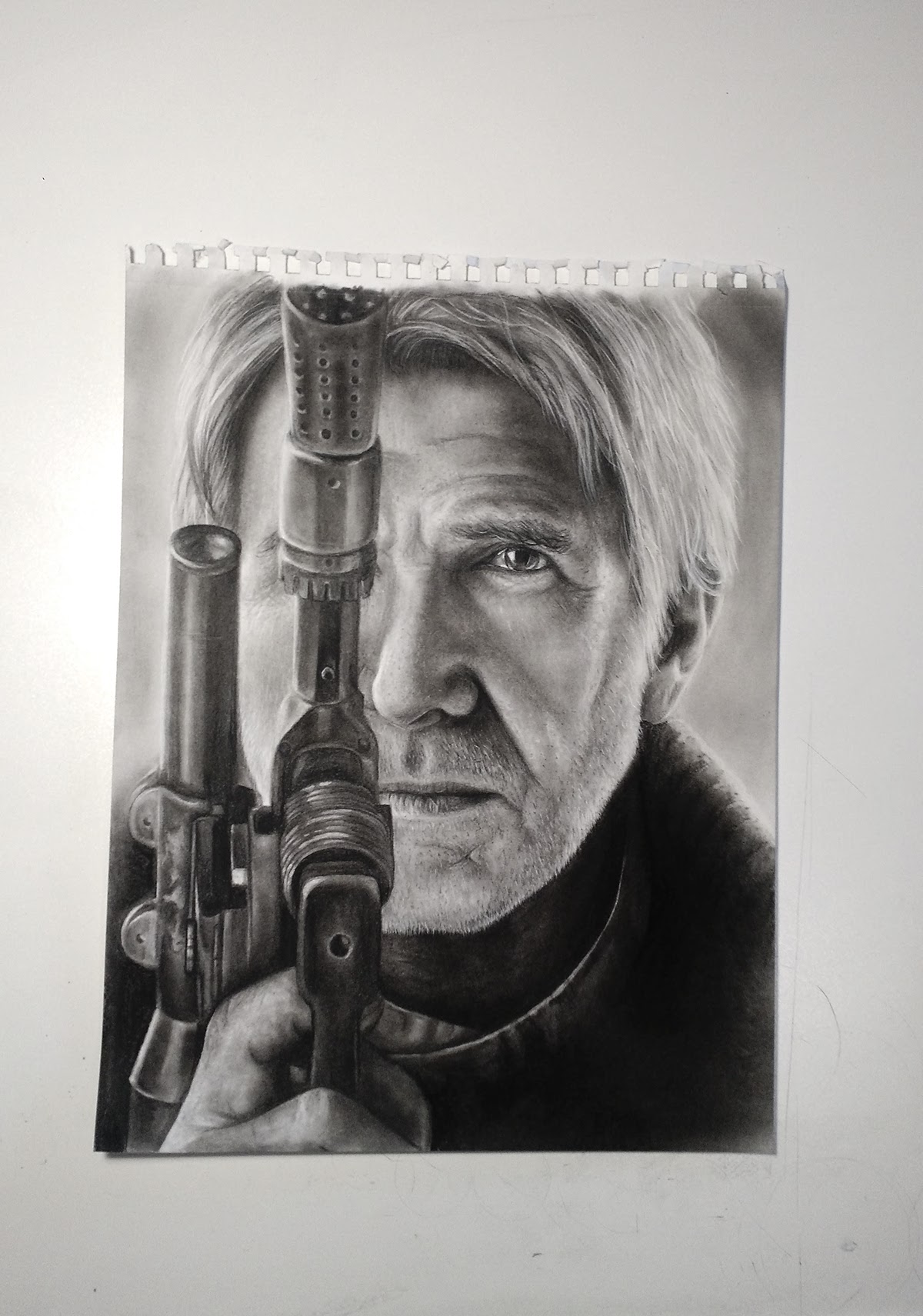 star wars Han Solo charcoal portrait Harrison Ford Realism The Force Awakens star wars art realistic portraiture contrast photo realism black and white