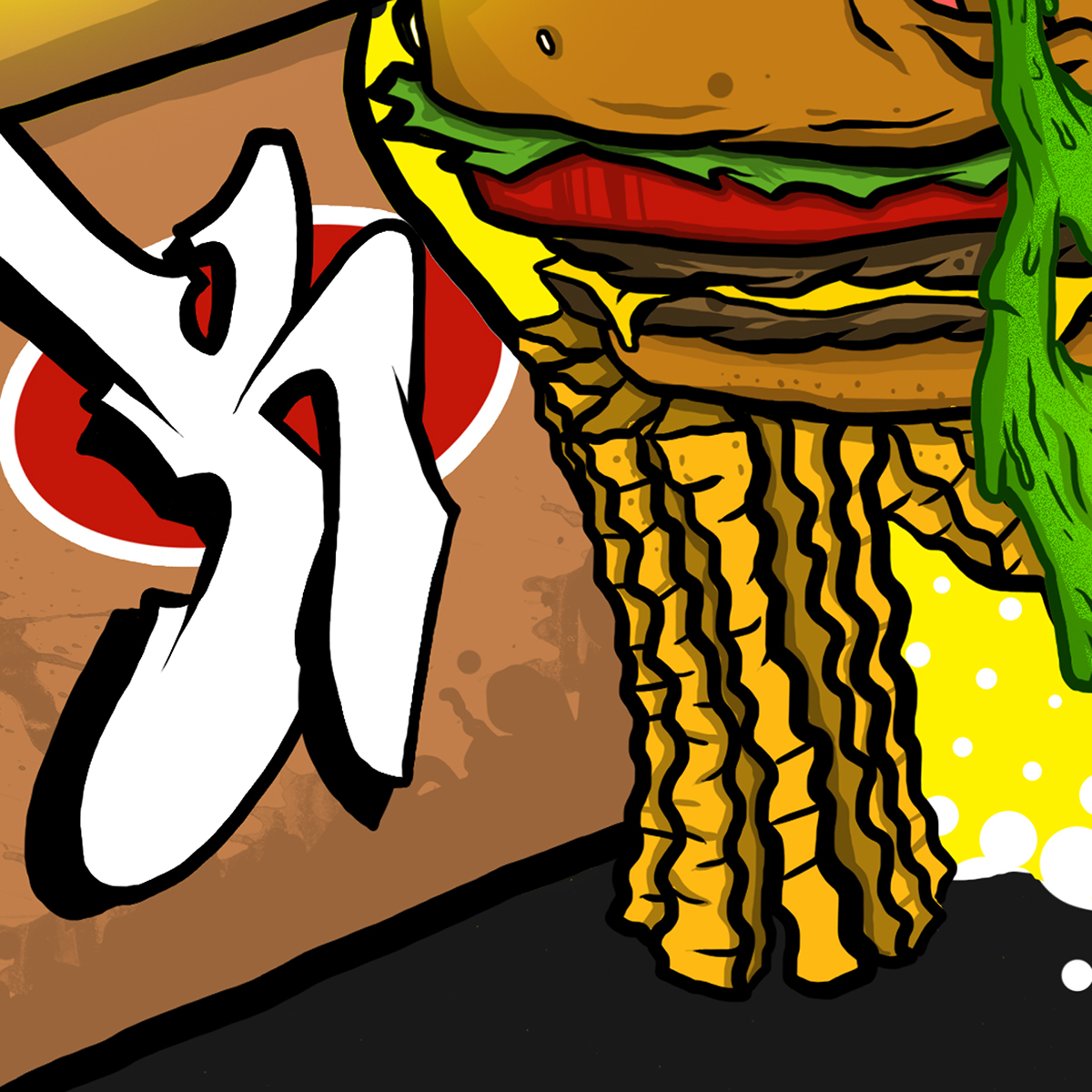 artwork character art graff hamburger Food  junk food slime Vomit Fries characters photoshop Illustrator shirt shirt design