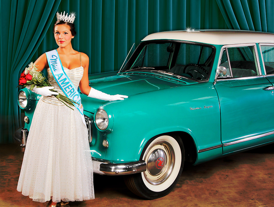beauty queen Classic Cars car photography women fighting photo compositing 1950s TIARA dresses styling  vintage styling