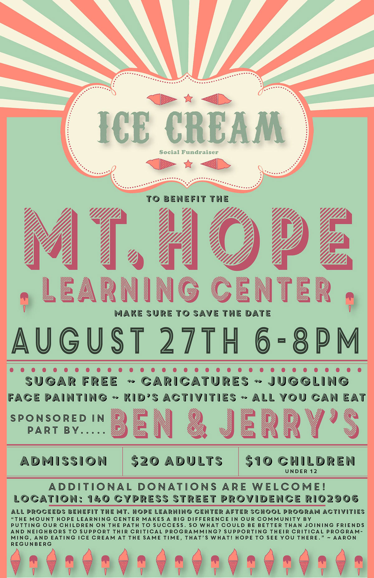 non profit poster Poster Design ice cream Circus vector Mt. Hope learning center