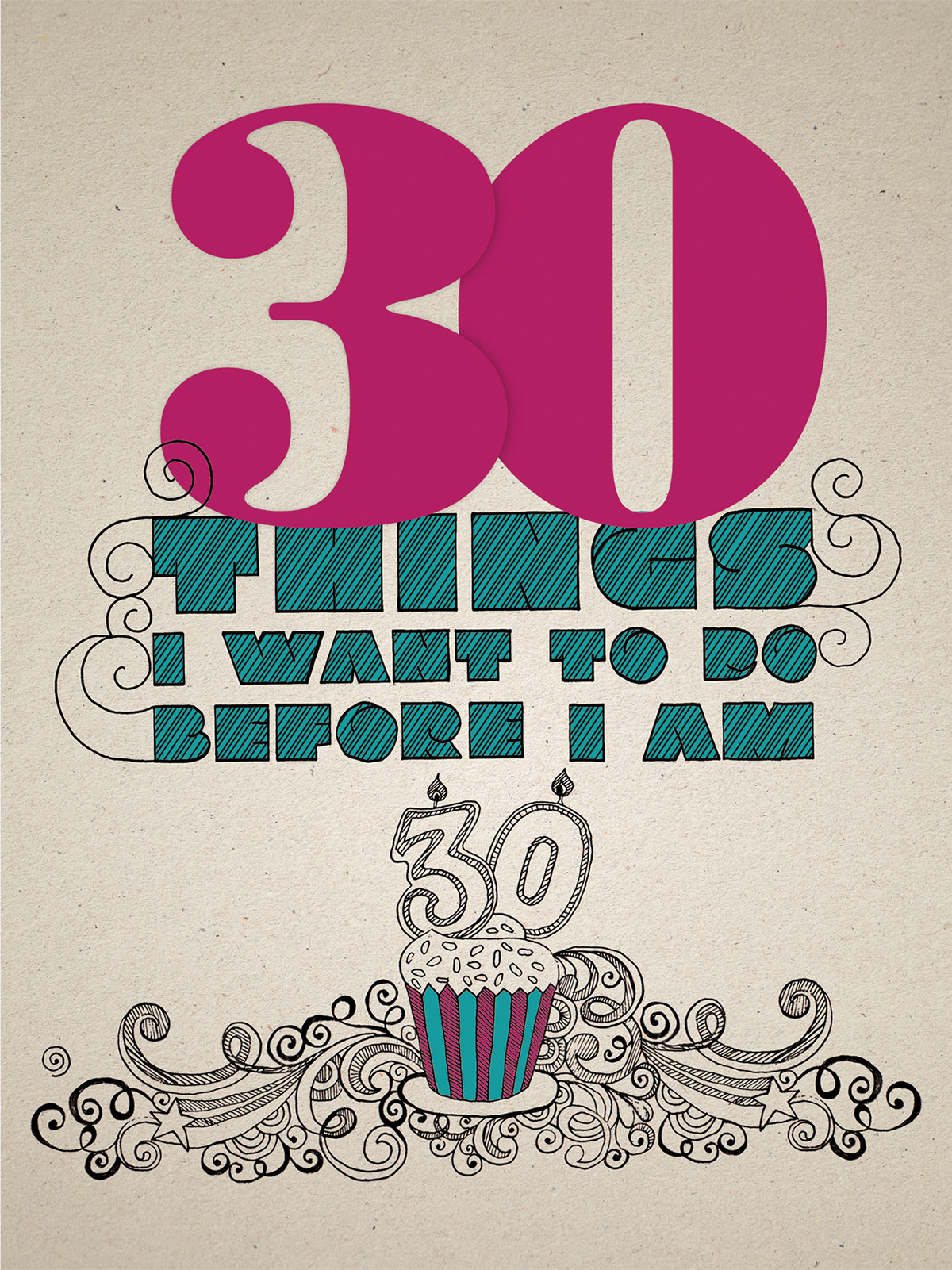 Self–promotion doodling wish–list Goals Birthday bodoni Bodoni poster blue pink plans desires