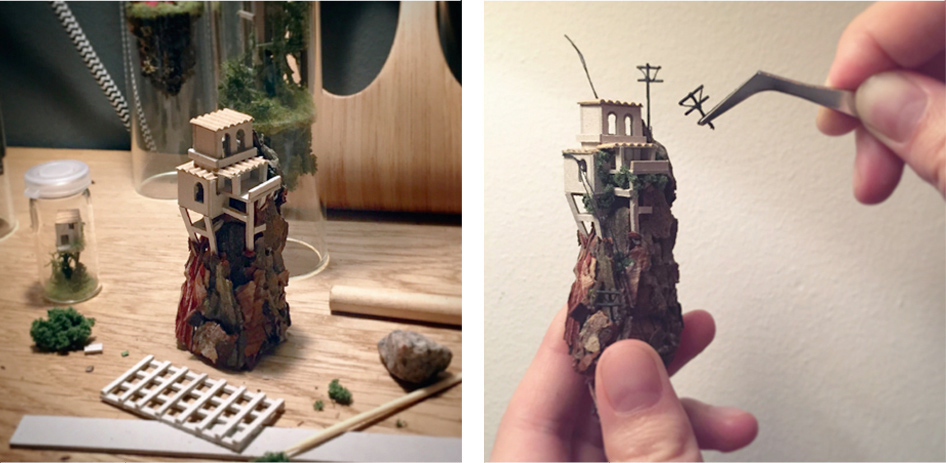 micro matter Miniature Diorama miniatureart house small native american power lines watertower handmade mountain tiny houses cliff house making of