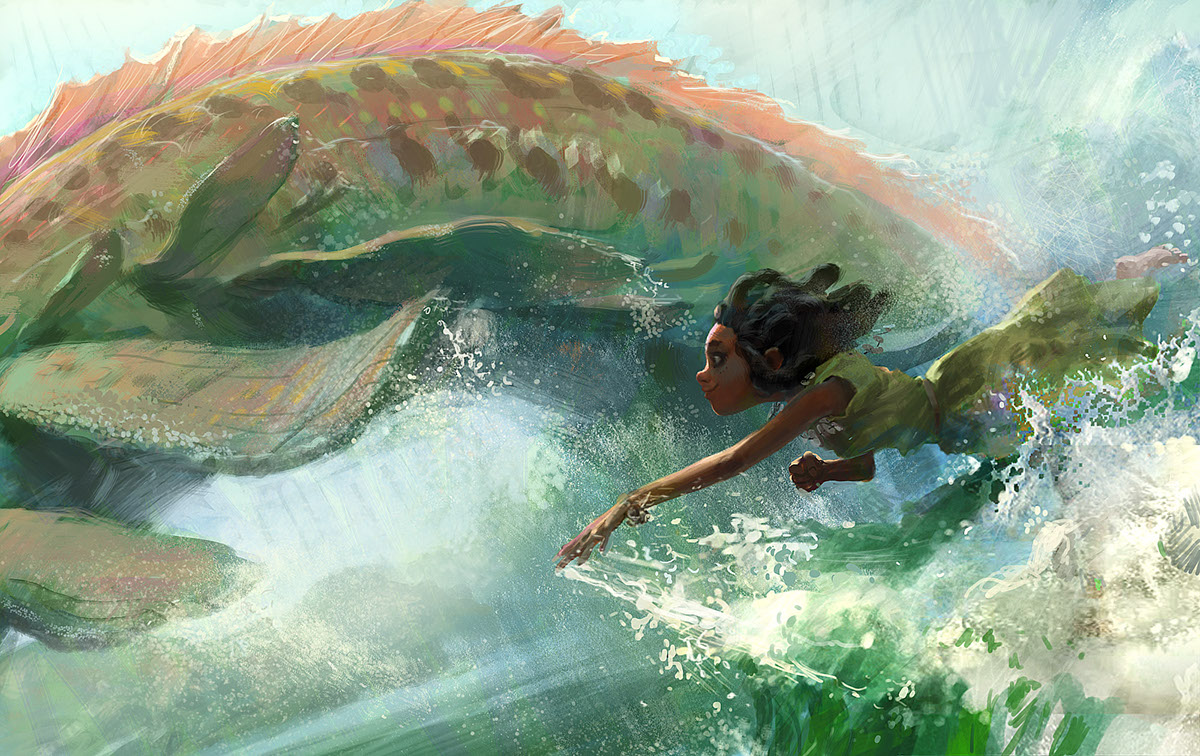 monster  girl  running water wave lake kariba